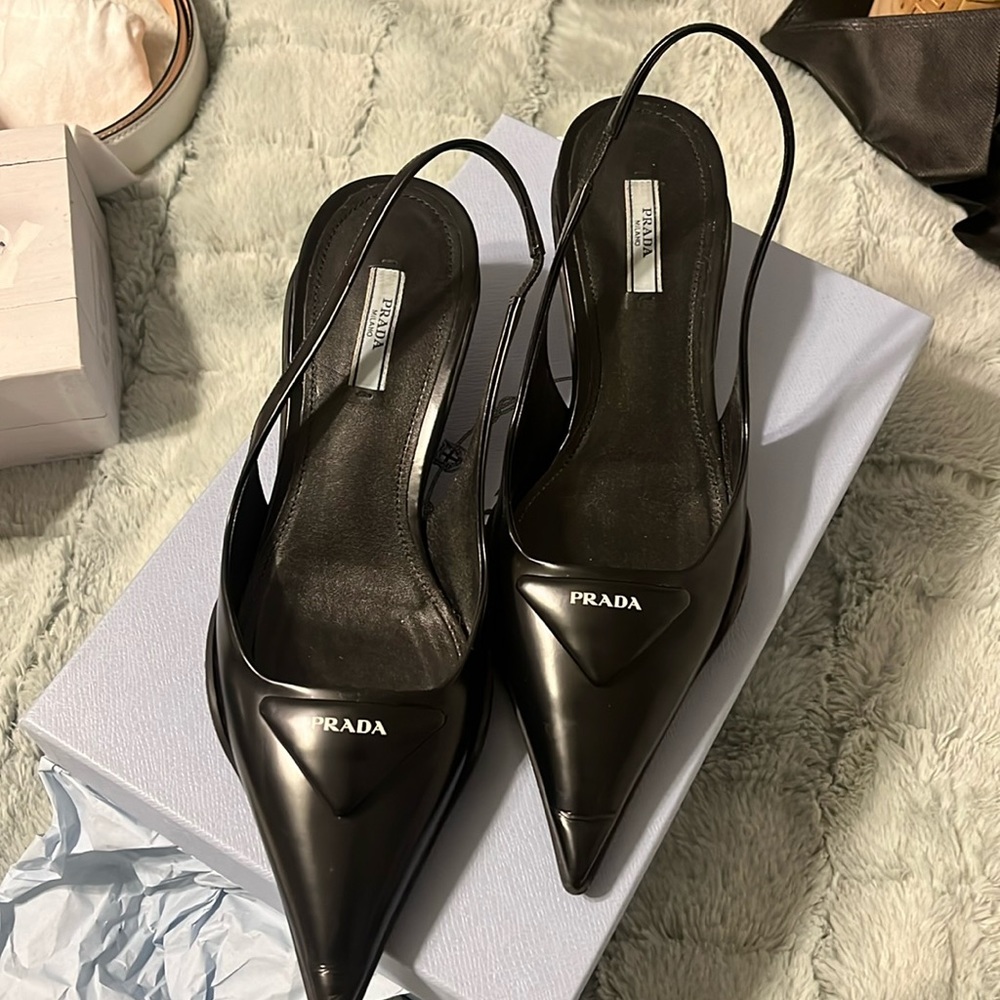 Prada sling back pumps with kitten heels